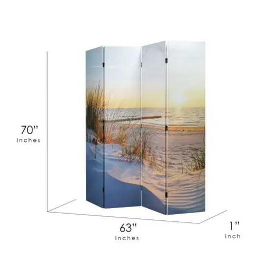 American Art Decor&trade; 6ft. Double-Sided 4-Panel Baltic Sea Beach Sunrise Portable Canvas Privacy Screen {8}