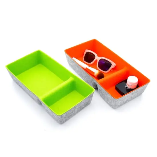 Welaxy Felt 2 Piece Divided Drawer Organizer Trays Orange and Green {5}