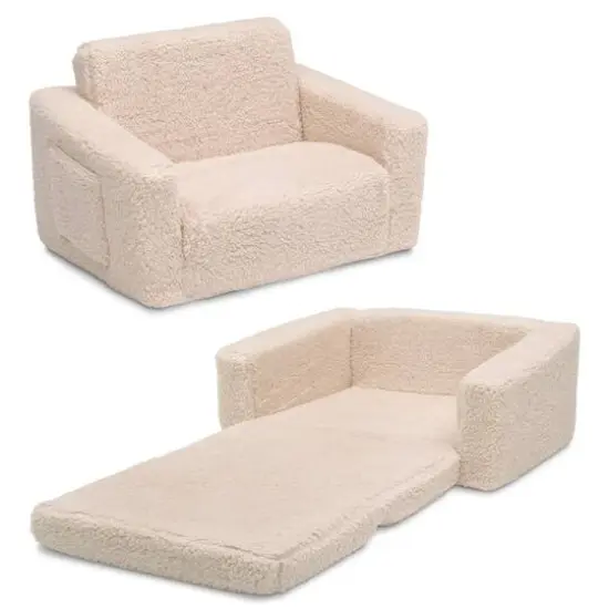 Delta Children 23" Cozee Flip Out Sherpa 2 in 1 Convertible Sofa to Lounger for Kids Cream {1}