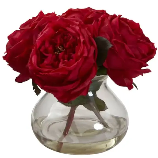 8" Fancy Roses in Glass Vase {1}