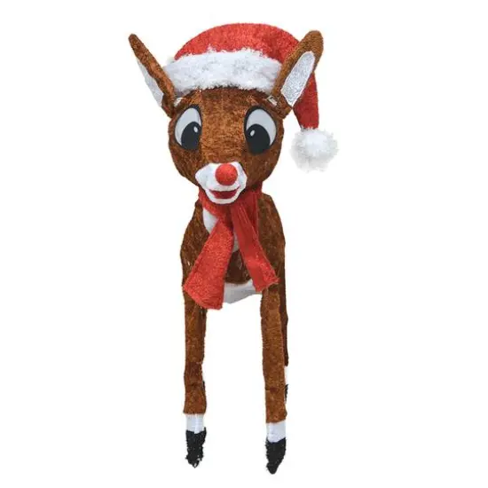ProductWorks Rudolph 2ft. 3D Pre-Lit Rudolph with Santa Hat Scarf Yard Art {3}