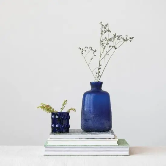 Hello Honey&reg; 9.25" Cobalt Blue Distressed Glass Vase {4}