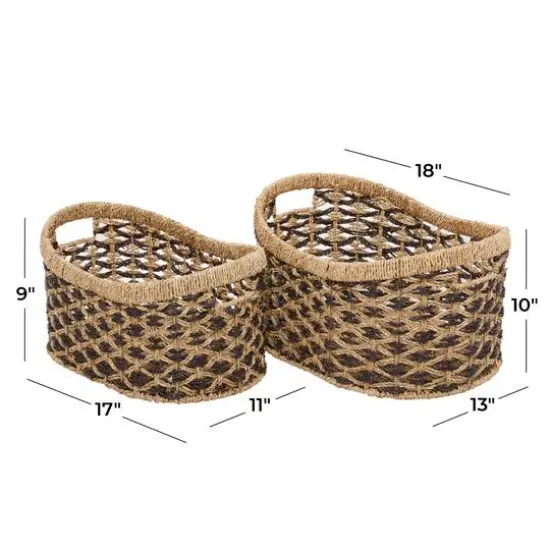 Brown Traditional Woven Sea Grass Storage Basket Set {7}