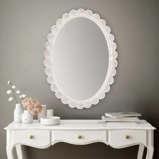Habitat Carai 30" Distressed White Mirror with Scalloped Frame {6}