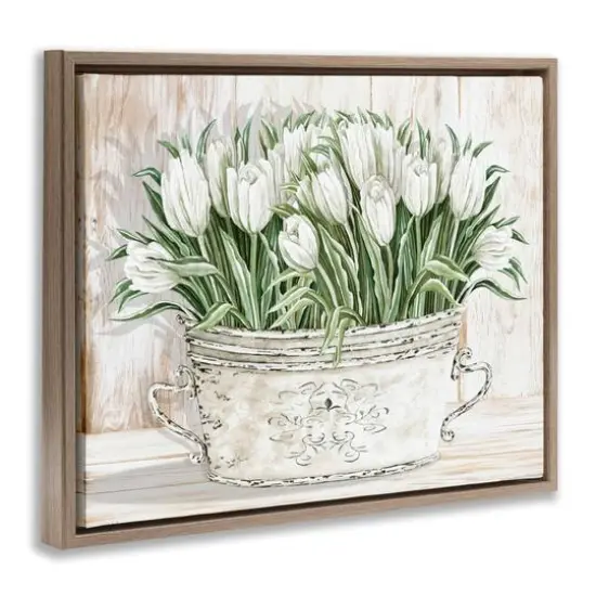 Stupell Industries Fresh White Tulip Flowers Vintage Floater Framed Art Brown {4}