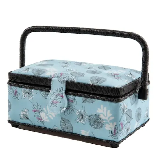 Dritz&reg; Light Blue Floral Small Rectangular Sewing Basket {1}