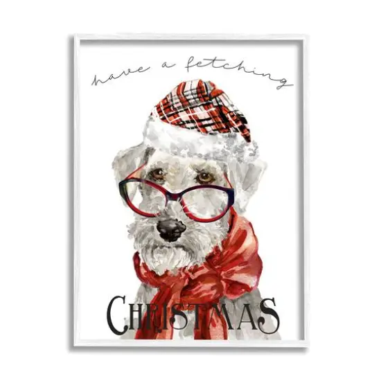 Stupell Industries Have a Fetching Christmas Dog Framed Giclee Art White {1}