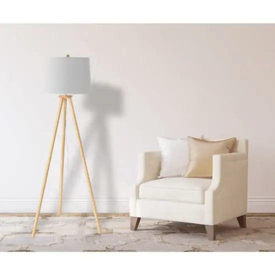 Hello Honey&reg; Mid-Century Modern Tripod Wood Floor Lamp with Linen Shade Natural {4}