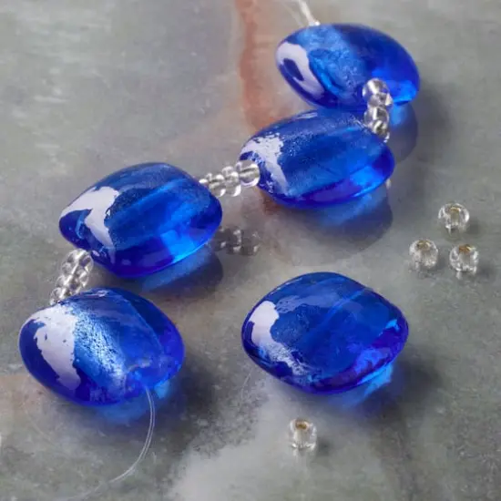 Blue Lampwork Glass Puffed Coin Beads by Bead Landing&trade; {3}