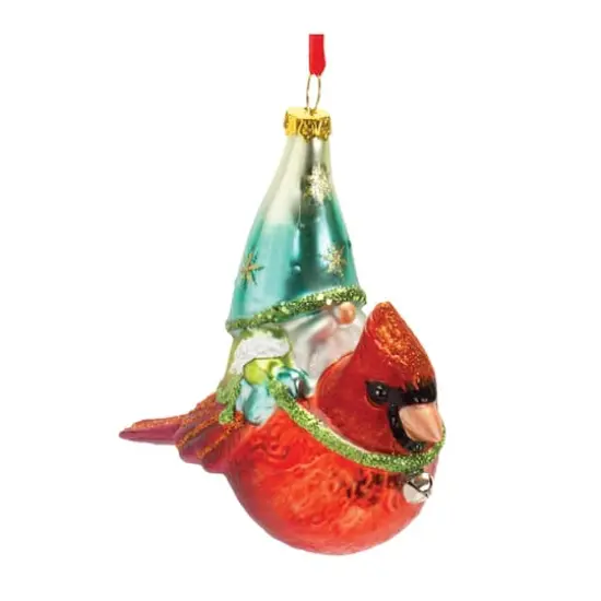 6ct. Glass Gnome & Cardinal Bird Ornament {3}