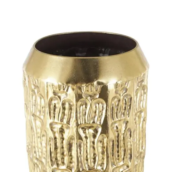 Gold Metal Tall Vase with Grooved Patterns Set {6}