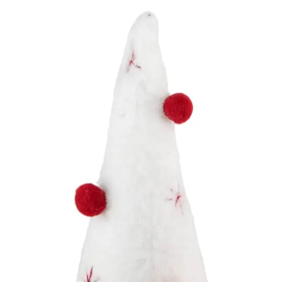 12" White Plush Christmas Cone Tree with Red Pompom Ornaments {4}