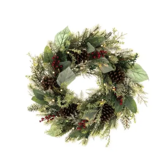 Village Lighting 24" Pre-Lit Winter Frost Christmas Wreath, Clear LED Lights {4}