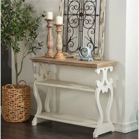 White Farmhouse Wood Console Table, 32" x 38" {8}