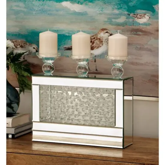 16" Silver Wood Glam Candlestick Holder {7}