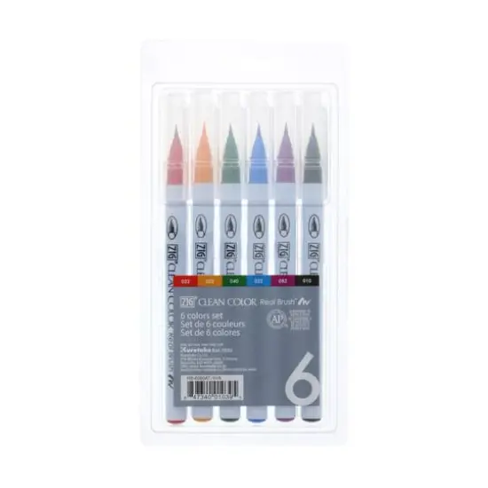 Kuretake Zig&reg; Clean Color Real Brush&trade; 6 Color Marker Set {1}