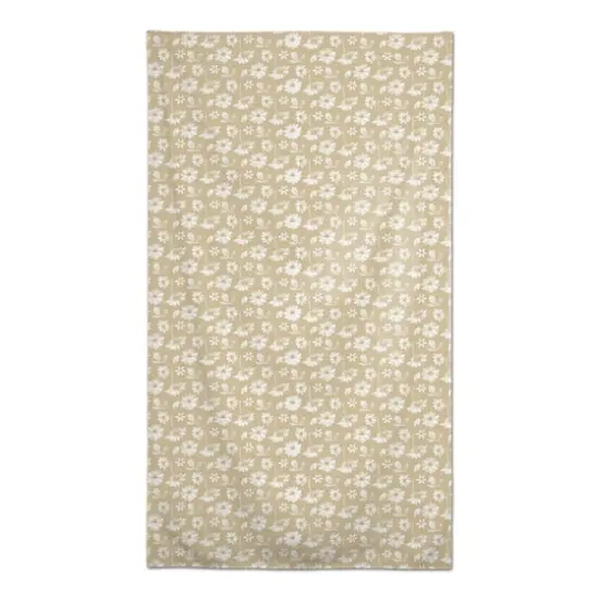 8.5ft. Tan & White Floral Tablecloth {1}