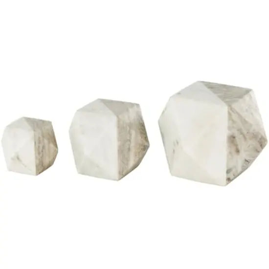 White Marble Geometric Cube Two-Toned Hexagon Sculpture with Cream & Copper Accents, 3ct. {1}