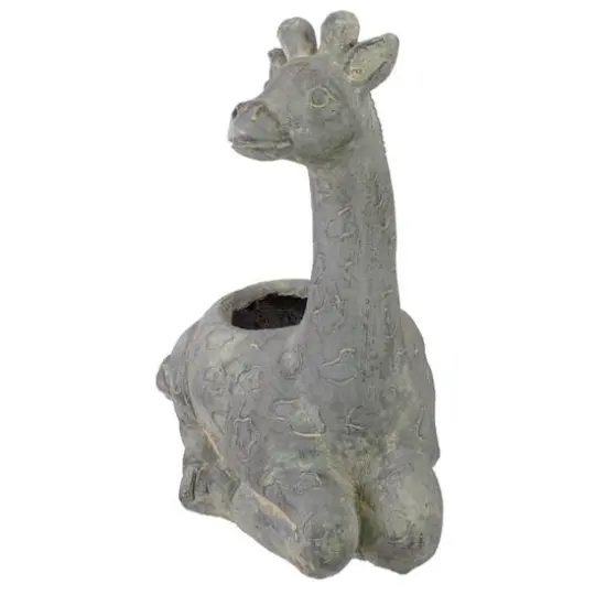 16" Gray Seated Giraffe Outdoor Garden Planter {6}