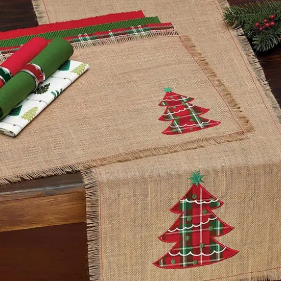 DII&reg; 108" Embroidered Tree Burlap Table Runner {7}