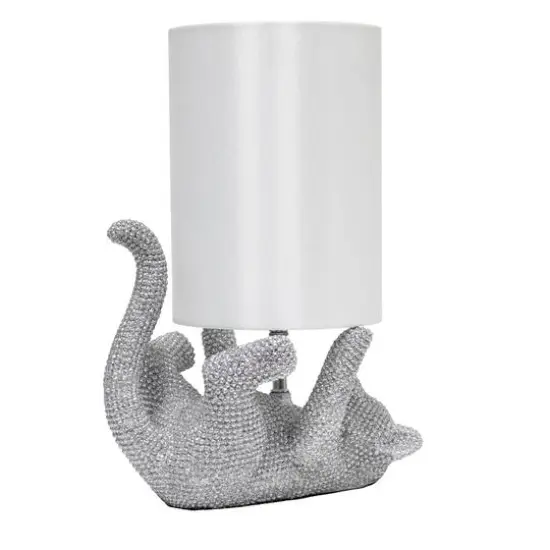 Lalia Home 12.6" Silver Diamond Studded Cat Table Lamp with Faux Silk Shade {15}