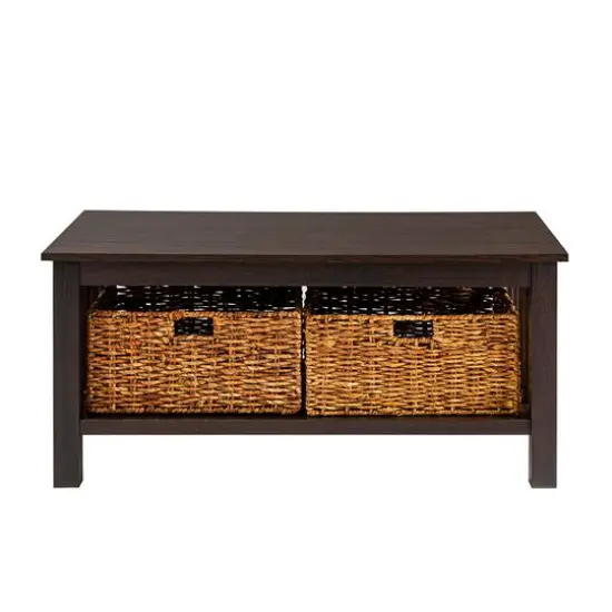 Walker Edison 40" Espresso Mission Storage Coffee Table with Baskets {3}