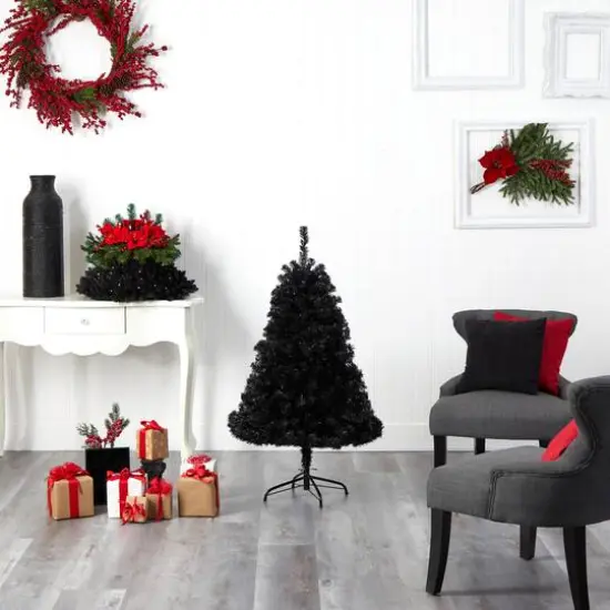 4ft. Pre-Lit Black Artificial Christmas Tree, Clear LED Lights {11}
