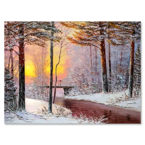Designart Christmas Forest with River & Trees IV Traditional Canvas Wall Art {1}