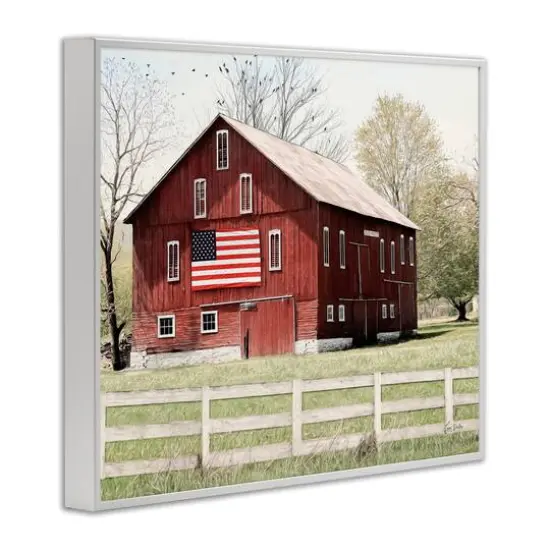 Stupell Industries Patriotic Barn Flag Framed Giclee Art White {4}