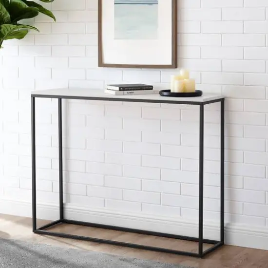 Walker Edison Faux White Marble/Black Open Box Entry Table {4}