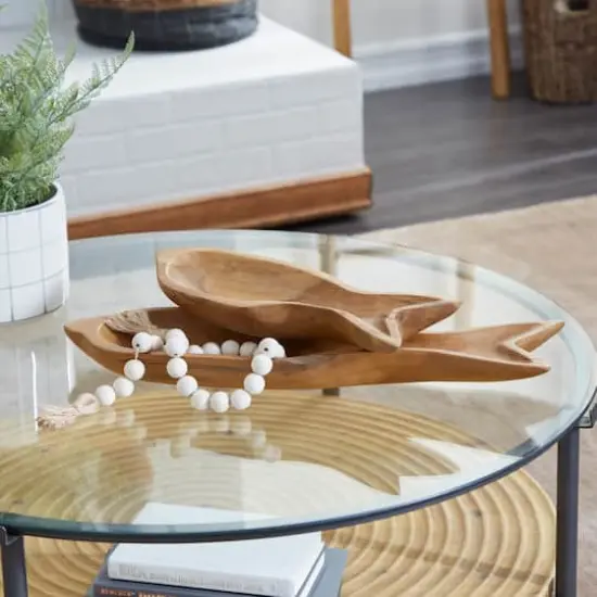 Brown Fish Teak Wood Coastal Style Tray Set {8}