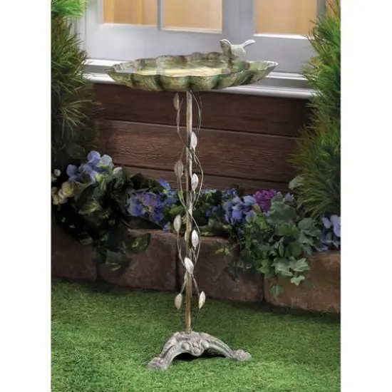 27.5" Verdigris Leaf Birdbath {3}