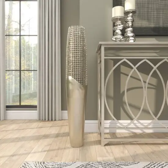 3ft. Silver Aluminum Grid Inspired Vase with Open Frame Design {10}
