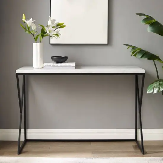 Walker Edison Faux White Marble/Black Geometric Side Entry Table {4}