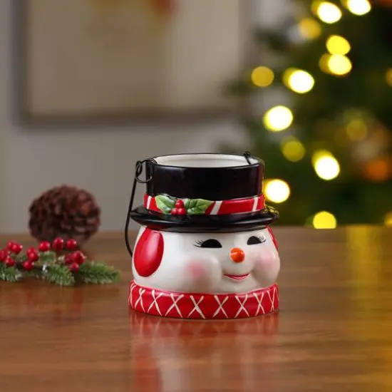 5" Snowman Nostalgic Ceramic Container {3}
