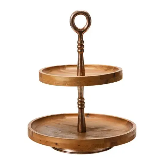 Hello Honey&reg; 18" Dark Brown and Silver Wood 2-Tier Decorative Tray {3}