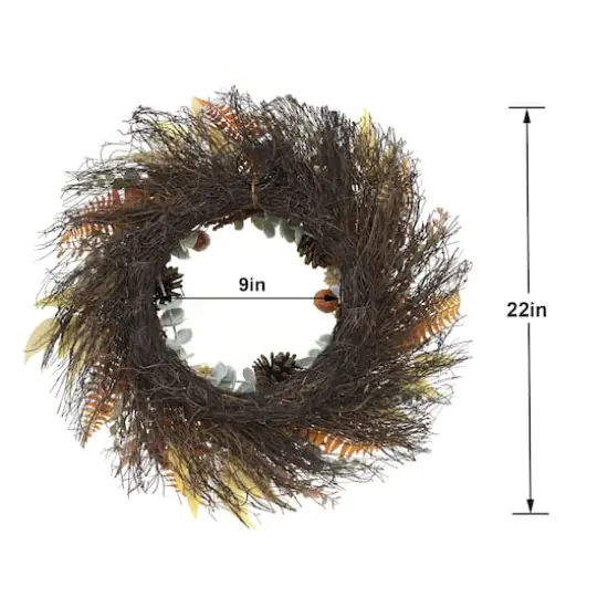 22" Brown & Blue Mixed Eucalyptus & Pinecone Wreath by Ashland&reg; {4}