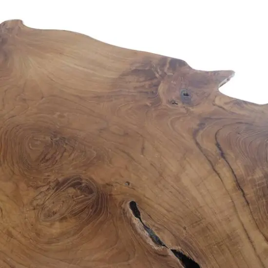 43" Brown Teak Wood Handmade Live Edge Coffee Table with Black Metal Hairpin Legs {7}