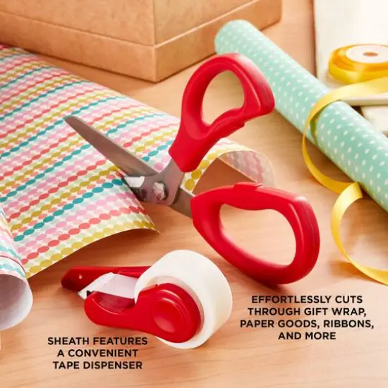 Sabatier 2-in-1 All-Purpose Gift Wrap Scissors with Removable Tape Dispenser Blade Cover Red {4}