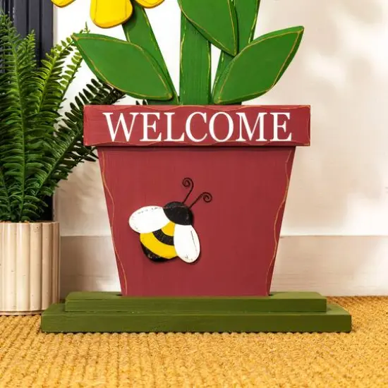 Glitzhome&reg; 30" Wooden Trio Flowers Welcome Porch D&eacute;cor  {8}