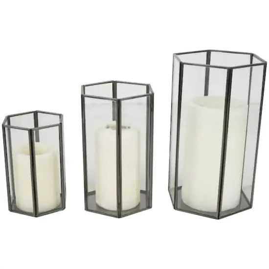CosmoLiving by Cosmopolitan Clear Hexagon Metal Candle Lantern Set {1}
