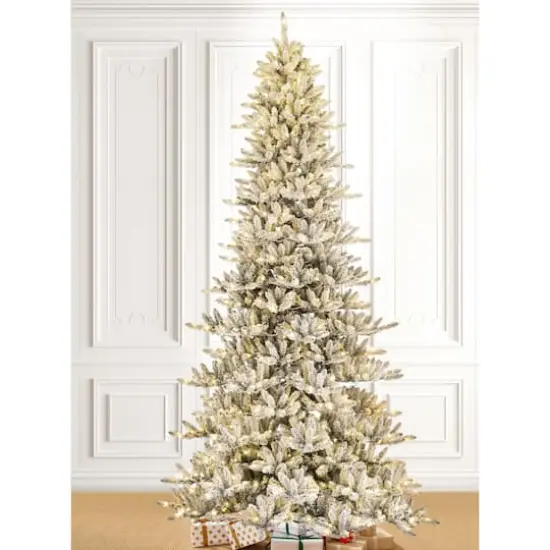 11ft. Pre-Lit Flocked Fir Slim Artificial Christmas Tree, Warm White LED Lights {3}