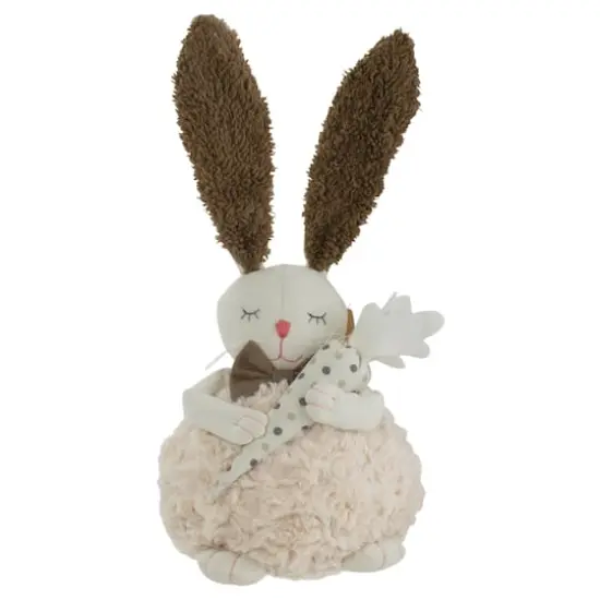 14" Beige & Brown Plush Easter Bunny Holding a Carrot Figure {1}