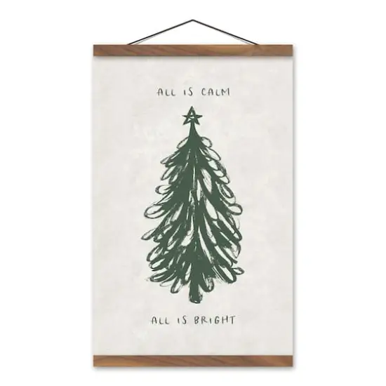 All is Calm All is Bright 12" x 18" Teak Hanging Canvas {1}