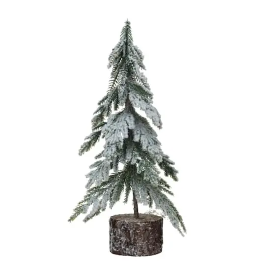 Hello Honey Snow Finish Faux Fir Tree with Wood Base {1}