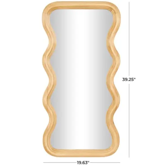 Brown Wood Wavy Wall Mirror with Dimensional Carved Frame {4}