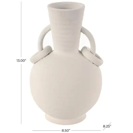 13" Ceramic Textured Vase with Ring Handles White {5}