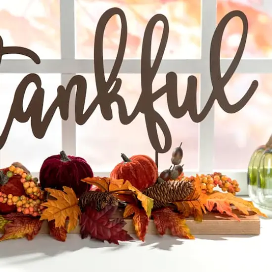 24" GlitzHome&reg; Thankful Floral Tabletop Sign {13}