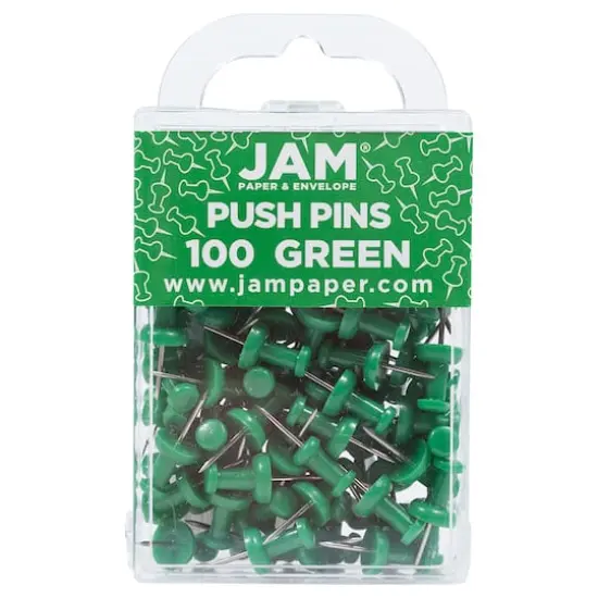 JAM Paper Colorful Standard Push Pins, 100ct. Green {1}