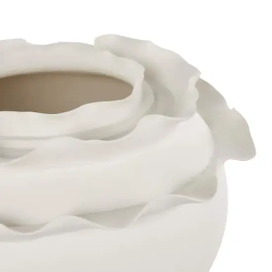 12" White Layered Petals Floral Inspired Abstract Ceramic Decorative Vase {4}